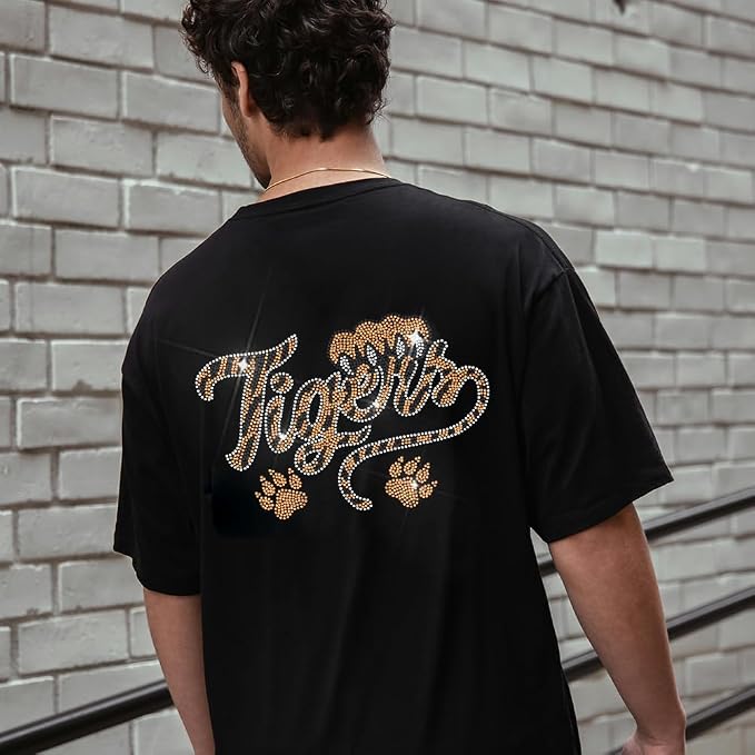 1 Pc Tiger Rhinestone Iron on Hotfix Transfer Decal, Tiger Footprints Pattern Bling DIY Patch Clothing Repair Applique T-Shirt Vest Shoes Hat Jacket Decor Clothing DIY Accessories - Image 6