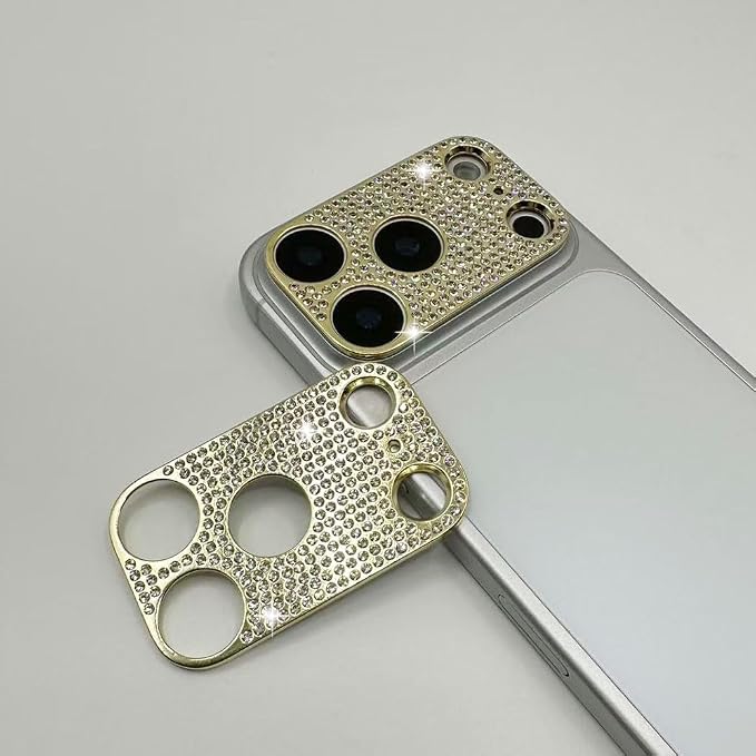 2 Pack Glitter Camera Lens Cover Protector for iPhone 17 Pro-Gold，Metal Bling Diamond Camera Lens Cover Sticker Protector (for iPhone 17Pro-Gold) by GSRYPC