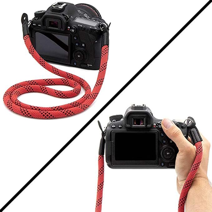 Camera Strap Vintage 100cm Nylon Climbing Rope Camera Neck Shoulder Strap for Micro Single and DSLR Camera.(Red/Black) - Image 3