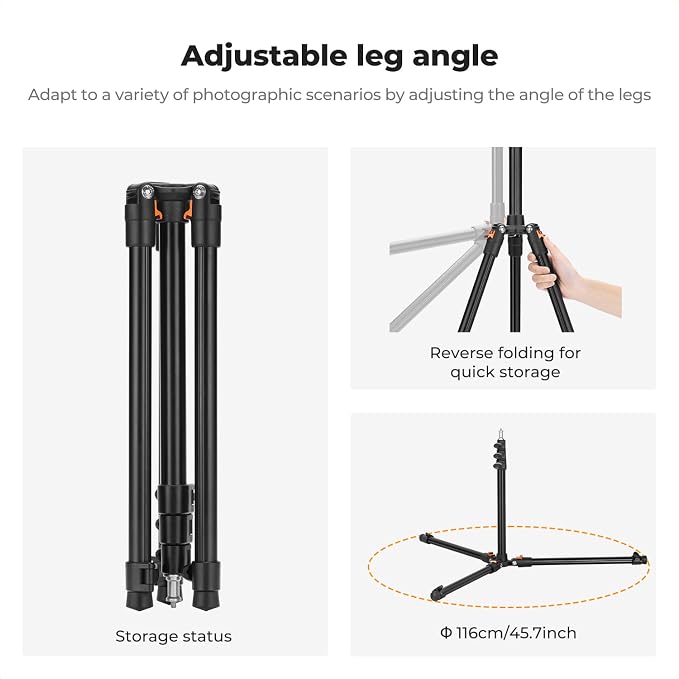 K&F CONCEPT Extendable Photography Stand, 6.5ft Aluminum Tripod, 2-Pack | Reversible Portable Studio Lighting Tripod for Strobe Light/Webcams/Cameras with Bag(1-Pack), TL06 - Image 6