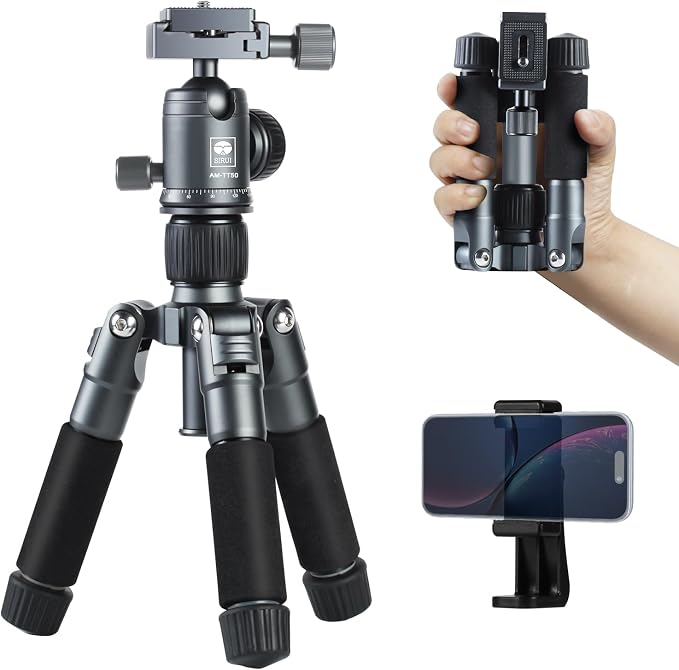 SIRUI AM-TT50 Aluminum Mini Tabletop Tripod, 360° Ball Head, 20" | 17.6LB Load, Phone Holder Included, DSLR, Mirrorless Camera, Smartphone, Portable, Desktop, Travel, Vlogging by SIRUI