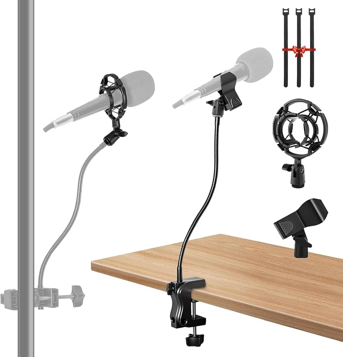 2-in-1 Podium Microphone Holder & Mic Holder -13.78" Flexible Gooseneck Desktop Mic Stands Holder for Lectern Podium Podcast Meetings Lectures Pulpit Streaming Gaming Studio (Upgrade) by Hi-ERA