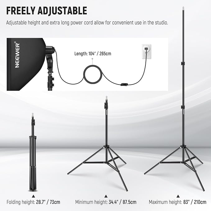 NEEWER 2Pcs 24"x24" 900W Equivalent Softbox Lighting Kit with Tripod Stands, 45W Bi Color 2.4G LED Bulbs, Remote, 10 Channels 2900K-7000K 1400lx/m CRI95, Photography Continuous Lighting Kit, NK103 - Image 8