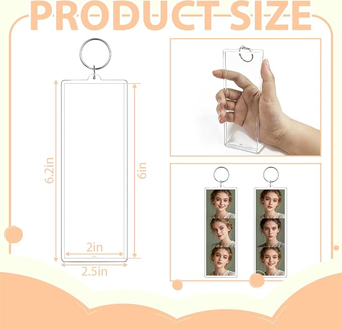 Acrylic Photo Keychain Bulk Set - Double Sided Picture Frame Keychain Holder - Image 2
