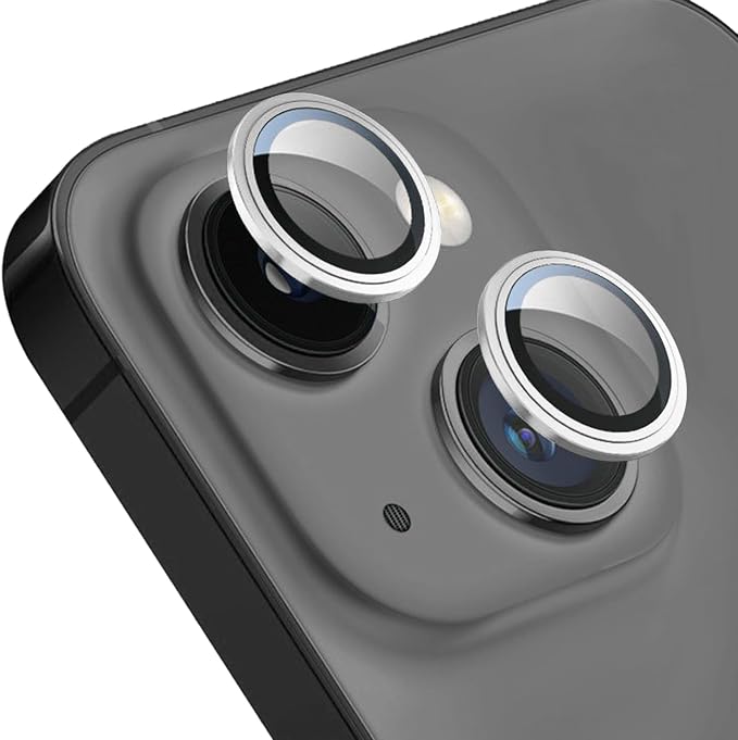 Camera Lens Protector for iPhone 14 & 14 Plus, Silver | AR+AF, 9H Tempered Glass, Individual Metal Ring, Anti Glare, Fall Protection, Camera Screen Cover by TENOC