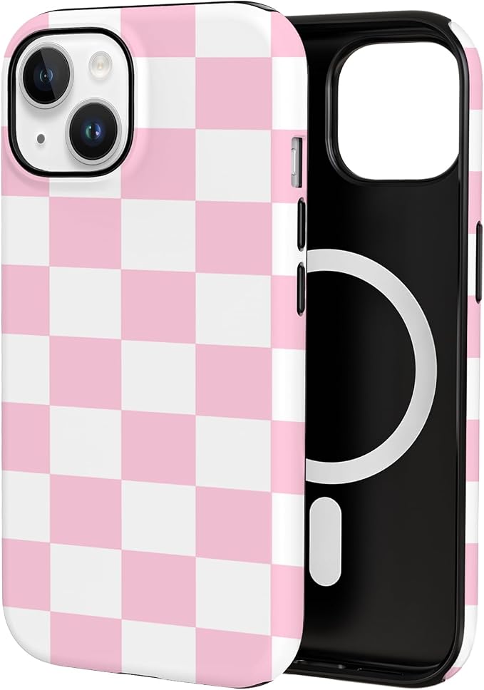 TPU Phone Case for iPhone 15, MagSafe Wireless Charging Compatible, Shockproof Slim Fit Protective Cover with Anti-Yellowing & Raised Camera Protection (Plaid 4, iPhone 15) by Unknown