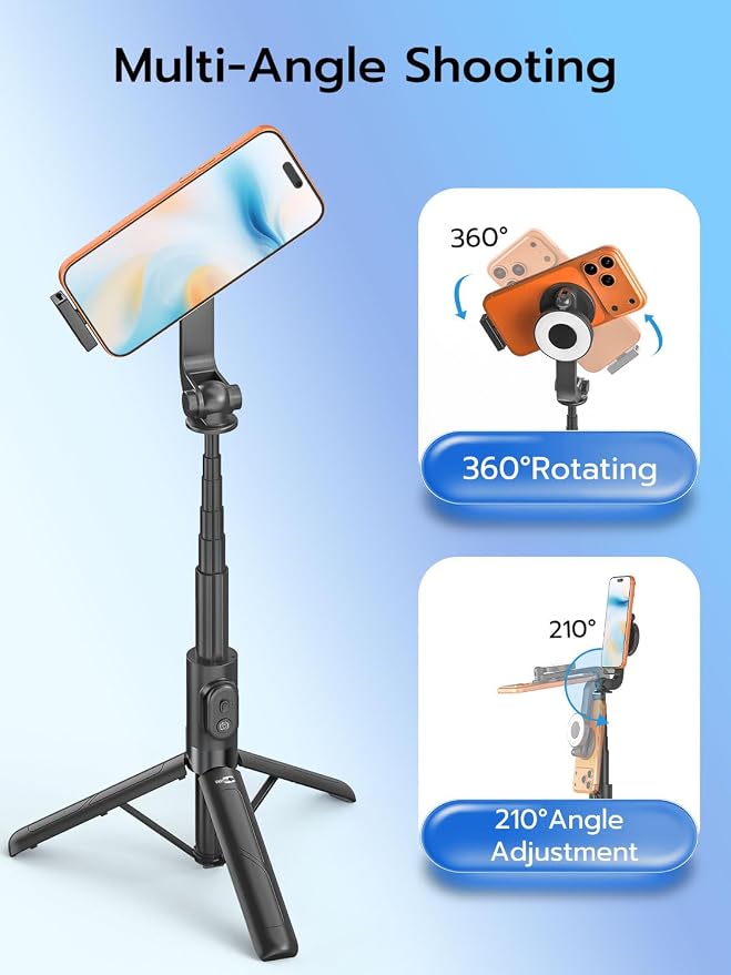 USKEYVISION Vlogging Kit, Content Creator Essentials w/Light & Lavalier Mic | Magnetic Selfie Stick Tripod for iPhone with Light, Vlogging Microphone for Content Creators, Youtube Recording(SPT-02Combol) - Image 7
