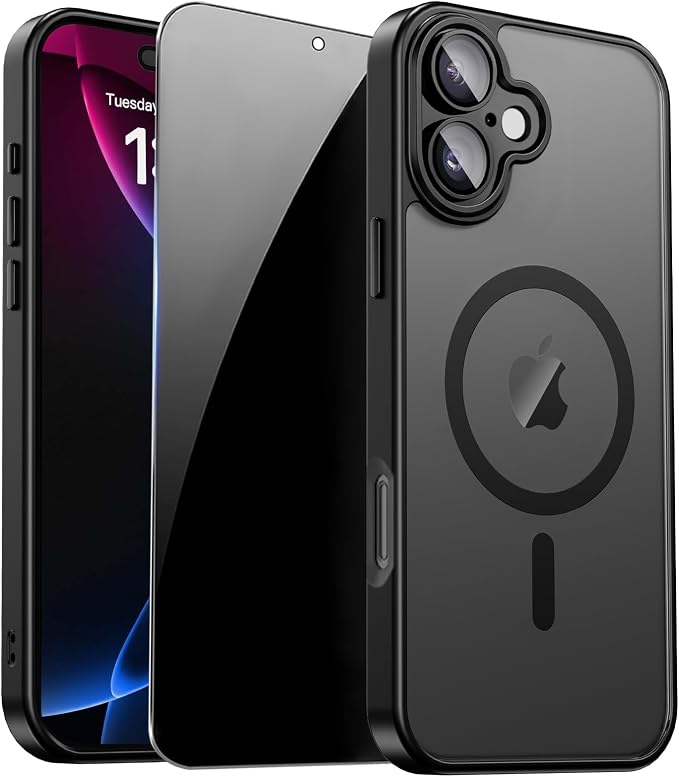 for iPhone 17 Case with Privacy Screen Protector, Black | Full Camera Protection, Magnetic, Compatible with MagSafe, Translucent Matte Shockproof Phone Protective Cover for iPhone 17 by ZOZDOKG