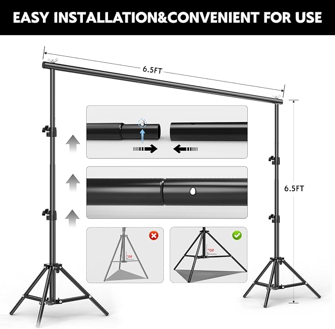 BEIYANG 6.5x6.5 FT Backdrop Stand, Adjustable Photo Background Stand Support kit with Carry Bag for Parties, Decoration, Wedding, Photo Video Studio Shooting - Image 5