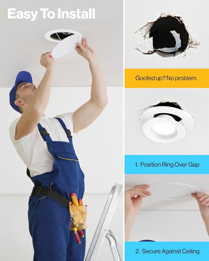 Sunco 12 Pack 6 Inch Recessed Light Goof Ring, White, Matte Finish | Flush Mount White Can Light Trim Ring Cover, OD 8.6 Inch/ID 6.2 Inch, Paintable, Covers Oversized Ceiling Holes - Image 3