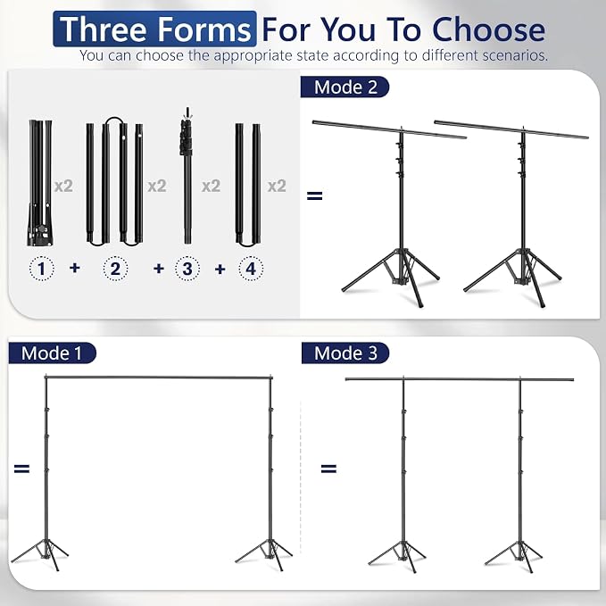 EMART 3-in-1 Backdrop Stand 10x8.5 ft Adjustable Photography Banner Stand | T-Shape Back Drop Stand for Party, Wedding, Events Dectorations, Background Support kit for Photo Video Studio with 8 Clamps - Image 3