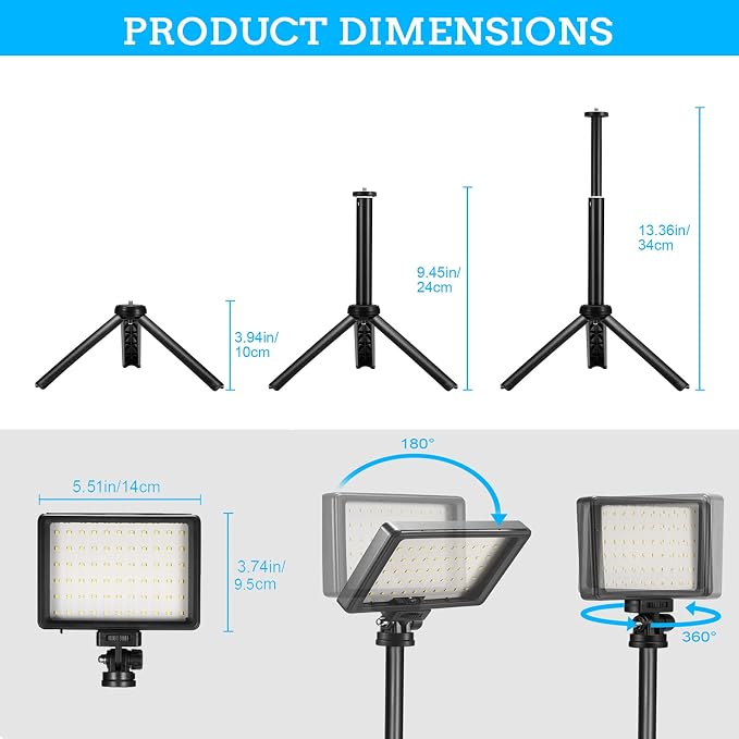 LED Video Light 2-Pack, 5600K Dimmable USB Camera Lighting Kit | Photography Lights with Mini Tripod & Colored Filters for Photo Studios, Small Angle Shooting, Video Recording,Game Streaming - Image 2