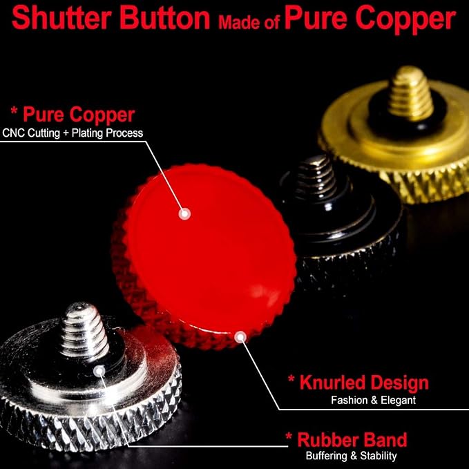Camera Shutter Button (2 Pack/Red) Upscale Soft Shutter Release Button | Pure Copper for Fuji X100VI X100V XT5， Anti Shake, Multi-Color, for Nikon Zf Leica Canon Fujifilm, Street Travel Daily - Image 5