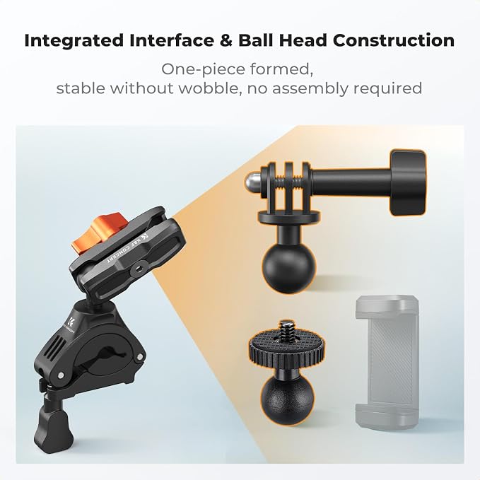 K&F CONCEPT Handlebar Bike Mount with 360° Dual Ball Head, Camera Clamp | Mount Compatible with Hero 13/12/11/10, Osmo Action 6 5 4 Pro, 360 X5 X4 and Smartphones, MS70 - Image 7