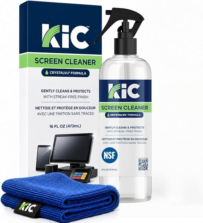 KIC CrystalVu Screen Cleaner Spray Kit (16oz) with Microfiber Cloth | Streak-Free Cleaner, For TV, Phone, Laptop, Monitor & Tablet Screens, NSF Certified Safe Formula - K2-KCV16Z1 by WaffletechnologyCleaningProducts