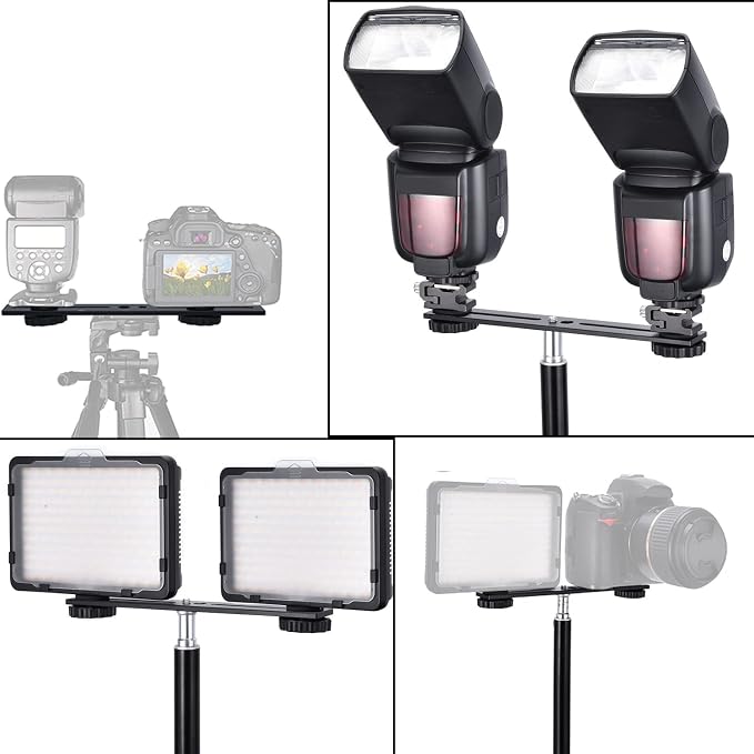 Dual Flash Bracket 8in/20.3cm Camera Mount Tripod Bracket with 1/4 Screw Hot Shoe Flash Light Bracket for LED Light Microphone 3D Stereo Stereoscopic Photography - Image 7