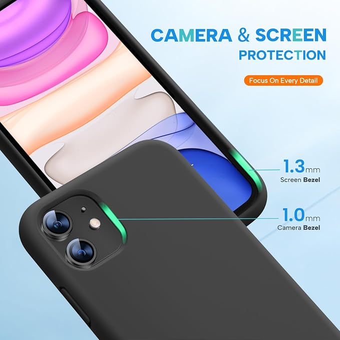 Miracase Silicone for iPhone 11 Phone Case, Black | Soft Anti-Scratch Microfiber Lining, Premium Silicone Cover Shockproof Drop Protection Phone Case for 11 - Image 6