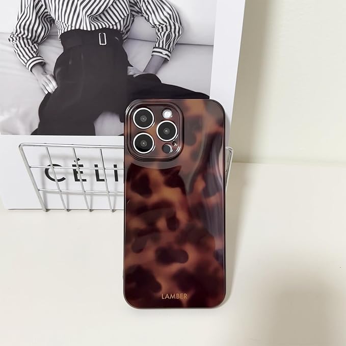 Cute Phone Case for iPhone 16 Pro Case Cheetah Leopard Print | Amber Tortoiseshell Pattern,Full Camera Protective,Slim Shockproof TPU,Aesthetic Girly Glossy Cover for Women Men-Brown - Image 2