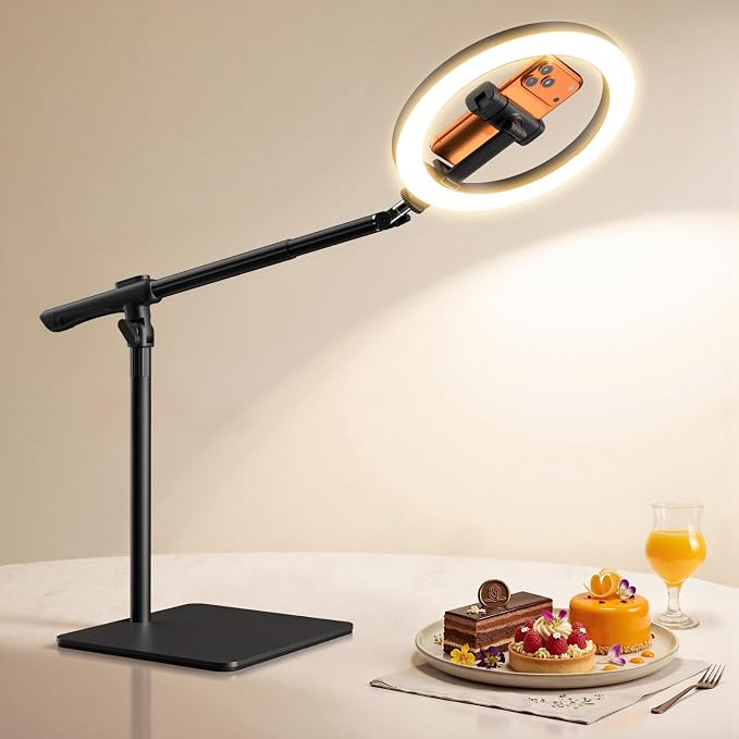 LUXSURE Ring Light with Magnetic Phone Holder, Overhead Phone Mount with 10" Selfie Light Phone Tripod with Ring Light and Remote, Phone Stand with Light for Video Recording - Image 2