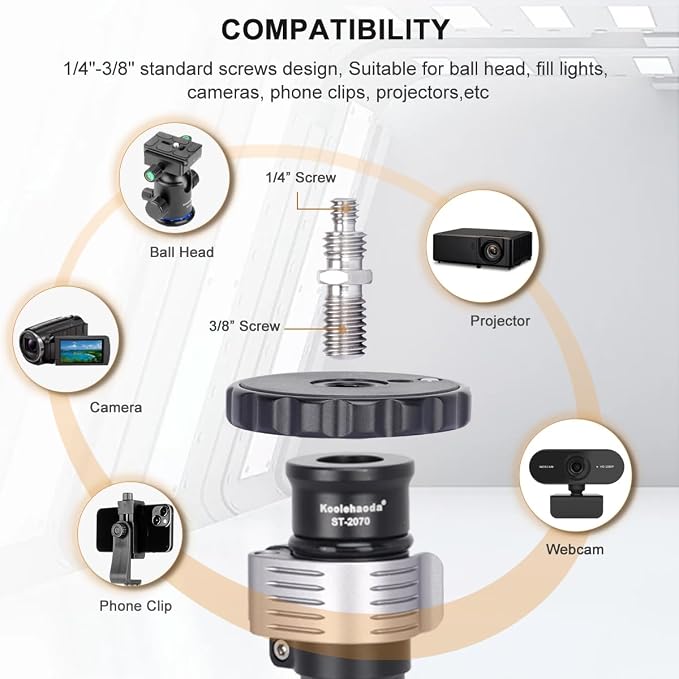 Koolehaoda Round Base Monopod 16"-28" Adjustable Tripod Stand for Desk | Carbon Fiber Tabletop Tripod with 1/4"-3/8" Thread for DSLR Camera Light Webcam for Live Streaming Vlogging, Payload 33lbs - Image 5