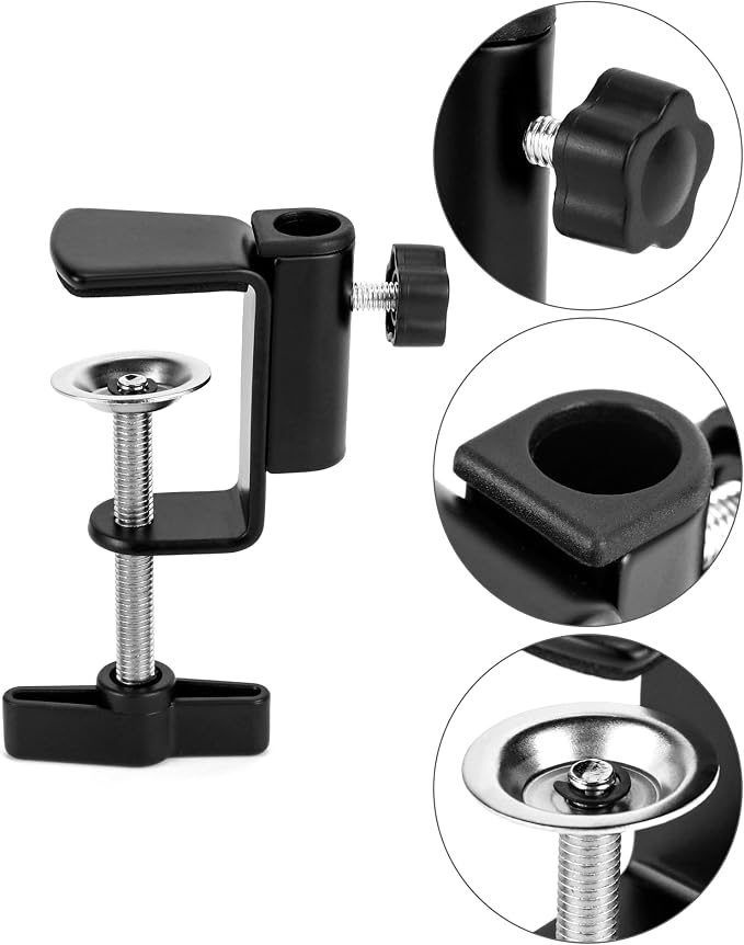 QWORK Universal Desk C-Clamp with 1/2" Thread Hole, 4 Pack Adjustable Metal Mounting Table Clamp, Desk Light Clamp Mount Holder for Swing Arm Magnifying Desk Lamp Microphone Camera - Image 5