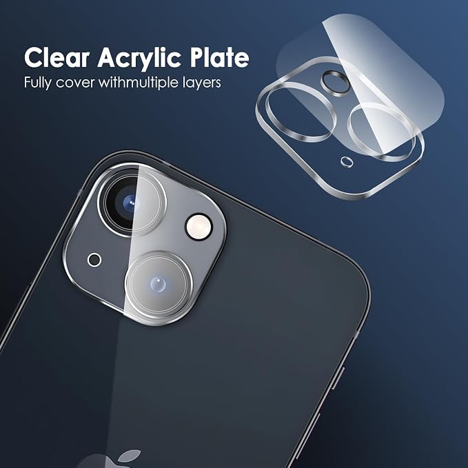 FanTEK Camera Lens Protector Compatible with iPhone 13/13 Mini, 9H Tempered Glass Camera Screen Cover, Ultra HD Clear Acrylic Full Coverage Guard, Case Friendly - Image 4