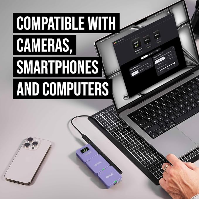 RØDE Wireless GO (Gen 3) – Compact Wireless Mic – Pristine Audio, 32-bit Float Recording, Automatic Level Control, for Phones, Cameras and Computers (Lilac) - Image 3