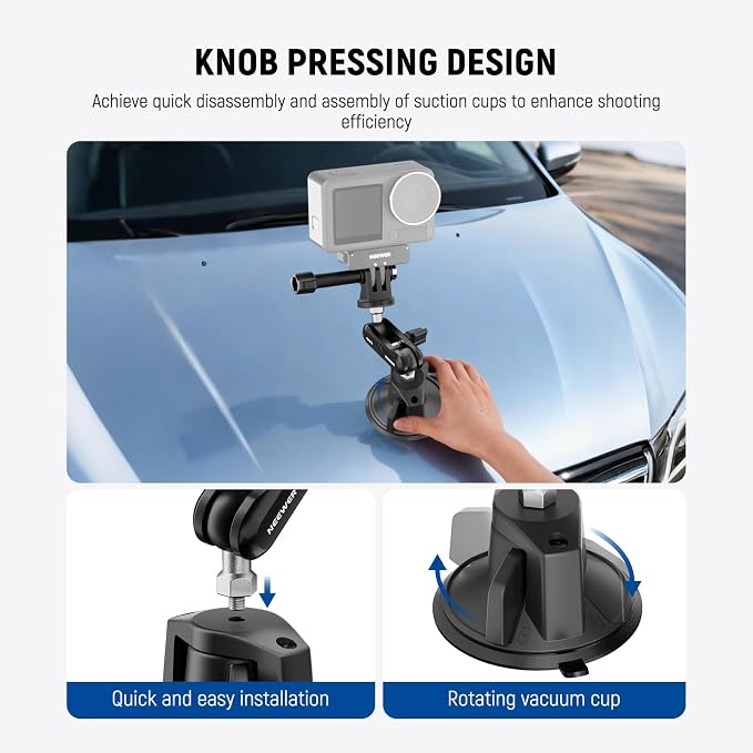 NEEWER Suction Cup Phone Holder & Camera Mount Compatible with GoPro DJI Insta360 iPhone, Car Phone Mount with Action Camera Adapter 360° Magic Arm for Vlogging Video Recording, CA158 - Image 4