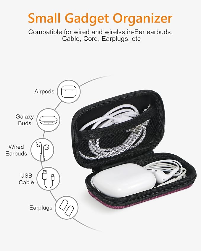 Mini Hard Earbud Case, Grape-Purple Cute Pouch for Samsung JBL Sony | Fits Apple Airpods, Earpods, Cable, Card, Earplugs, Heart Monitor, Small Protective Carrying Bag - Image 7