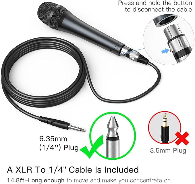 FIFINE K6 Karaoke Microphone, Dynamic Vocal Microphone for Singing | 6.35MM Wired Handheld Mic with On and Off Switch, 14.8ft Detachable Cable for Speaker, Audio Mixer/Interface - Image 3