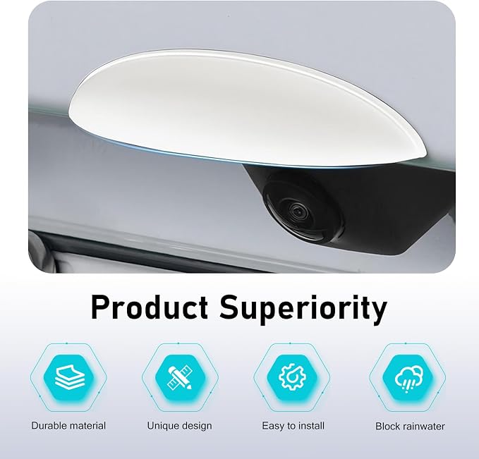 Car Rear View Camera Cover, Waterproof ABS Wider Reversing Camera Shield, Anti-rain Anti-Glare Backup Lens Guard, Self-Adhesive Modification Accessory for Most Cars (White) - Image 3