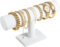 TENINYU Hovering T-Bar Bracelet Necklace Earring Bangle Pendants Anklet Tower Watch Key Jewelry Display Stand for Home Organization (White Leatherette) by TENINYU