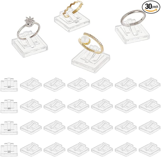 AHANDMAKER 30Pcs Clear Acrylic Ring Display Holder for Jewelry Showcase | Transparent Ring Showcase, Cube Jewelry Storage Organizer, Square Wedding Ring Display for Exhibition and Seller by AHANDMAKER