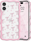 QLTYPRI for iPhone 16 Pink Bow Case, Clear Cute Pink Ribbon Bow Phone Case Curly Wavy Aesthetic Phone Cover, Soft Slim Transparent TPU Shockproof Protective Cover for Women Girls - Love Bow by QLTYPRI