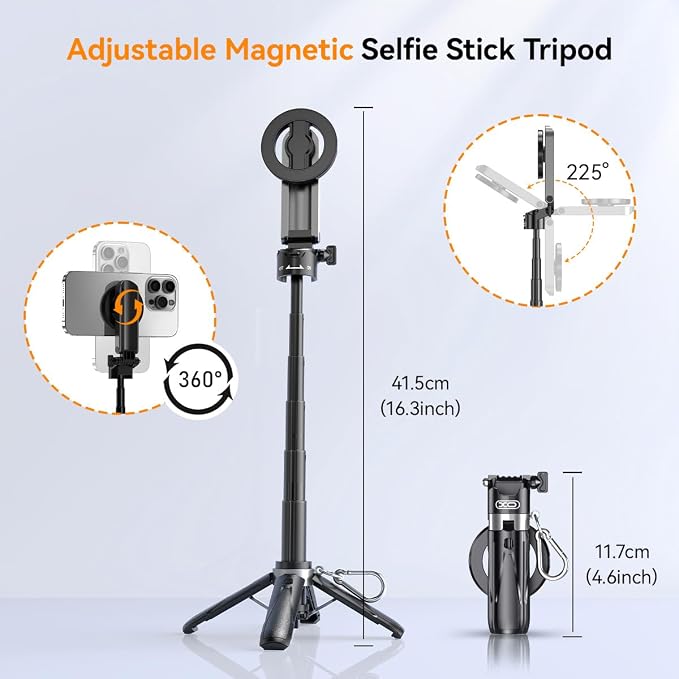 Magnetic Small Selfie Stick for iPhone,4 in 1 Multifunctional Portable Selfie Sticks Retractable Cell Phone Travel Tripod with Remote Control, Mini Phone Tripod for iPhone 17/16/15/14/13/12 Series - Image 3
