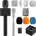 TONOR Wireless Mic Handle Compatible with DJI, RODE, Hollyland, Adjustable length Microphone Stand for ALL Lavalier Mic, Channel Flag Box, Rubber Grip, Wind Muff for Vlog, Reports, Interview, TP40 by TONOR