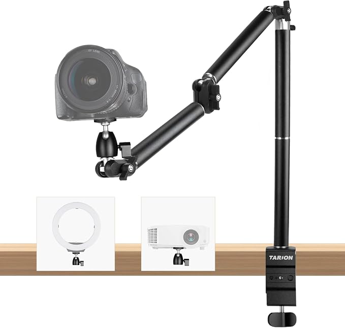 TARION Overhead Camera Desk Mount Articulated with Gear Joints TKA01-L | 6.6lbs Load, 3/8'' 1/4'' Screw, Flexible Detachable Ballhead, Supports Horizontal and Vertical Shooting, Live Streaming by TARION