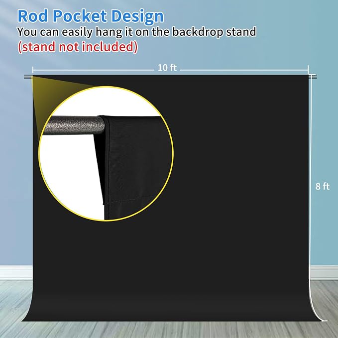 Hemmotop Black Photo Backdrop Background 10x8ft | Polyester, Drapes Well, Rod Pocket for Easy Hanging, for Family Photos, Wedding, Birthday, Graduation Party, Video - Image 6