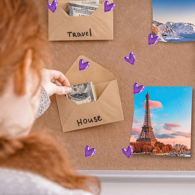 50 pcs of Cute Soft Wooden Board thumbtack with Golden Hearts can be Used for Photo Walls, memos, whiteboards, and Decorative thumbtack (Purple) - Image 4