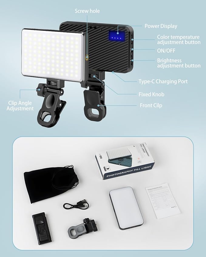 168 LED Phone Light, Selfie Light for iPhone/iPad/Camera, Portable Video Conference Lighting with Clip, Rechargeable 3000mAh CRI 95+, 3 Lights Modes Alix Earle Lights for Selfie, Makeup, Laptops, Vlog - Image 9