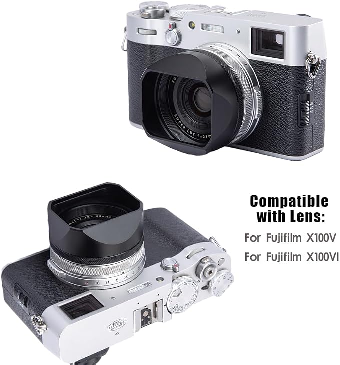 Metal Square Lens Hood (with Cap) with 49mm Adapter Ring for Fujifilm X100V/X100VI Camera Accessories (X100VI-Lens Hood-Black) - Image 2