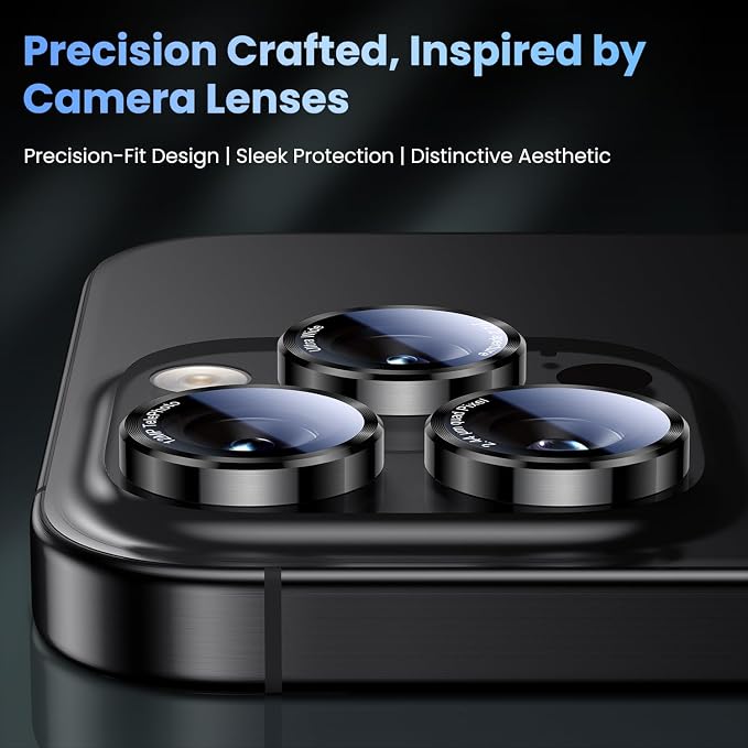 Uyiton for iPhone 17/16/15/14 (Pro Max & Pro) Camera Lens Protector | Unique Lines Text Design, Case-Friendly, Military-Grade Sapphire Glass Metal Camera Cover, Easy to Install, Black - Image 3