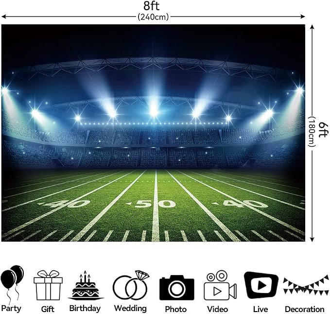 8x6ft Football Stadium Photography Backdrop with Bowl Night Spotlight for Party Decoration Football Field Backdrop Photo Booth Props - Image 7