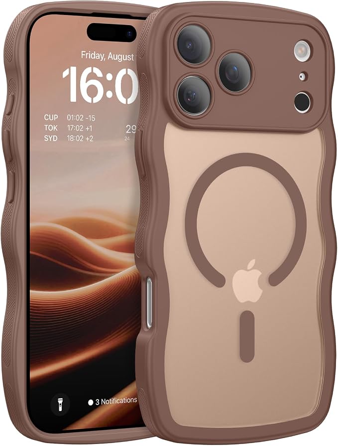 BENTOBEN Magnetic for iPhone 17 Pro Max Case, Cute Wavy [Full Camera Protection][Compatible with MagSafe] Matte Anti-Slip Bumper Women Girls Boys Protective Cover for 17 ProMax 6.9", Desert Titanium by BENTOBEN