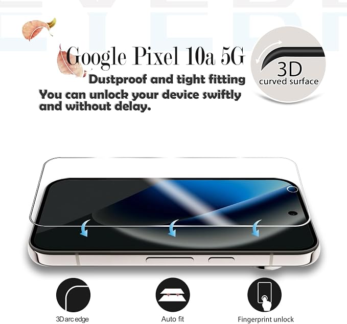 Tempered Glass Screen & Lens Protector 2+2 Pack for Google Pixel 10A | [Ultrasonic Fingerprint Unlock] [Case Friendly] [Bubble-Free] - Image 3
