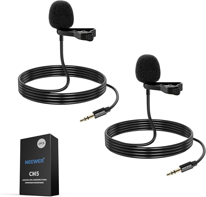 NEEWER 2 Pack Lavalier Lapel Microphone Compatible with DJI Wireless Mic Transmitters Rode Wireless GO II 2, Omnidirectional Condenser Wired Clip On Lav Mics for Stage YouTube Live Streaming, CM5 | Compatible with DJI Wireless Mic Transmitters Rode GO ... by Neewer