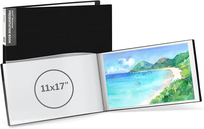 Dunwell 11x17 Art Portfolio Binder, 24 Pockets, Horizontal, Black | Clear Plastic Sleeves, Presentation Book, For Documents, Certificates & School Artwork by Dunwell