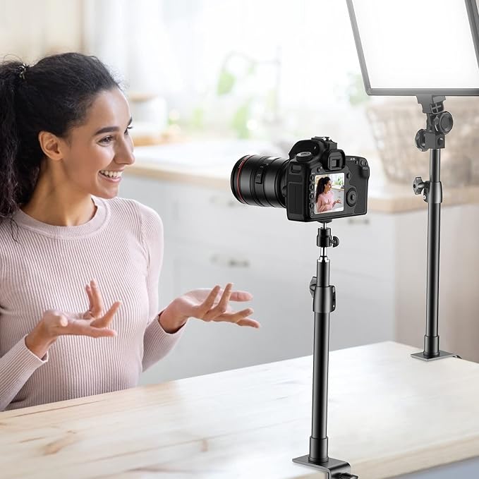 2-Pack Camera Desk Mount Stand with 1/4" Ball Head and Cold Shoe Mount Adapter,12.9-22" Tabletop Mounts Stand, Adjustable Aluminum Desktop Light Stand, for DSLR Camera, Ring Light, Video Light - Image 7