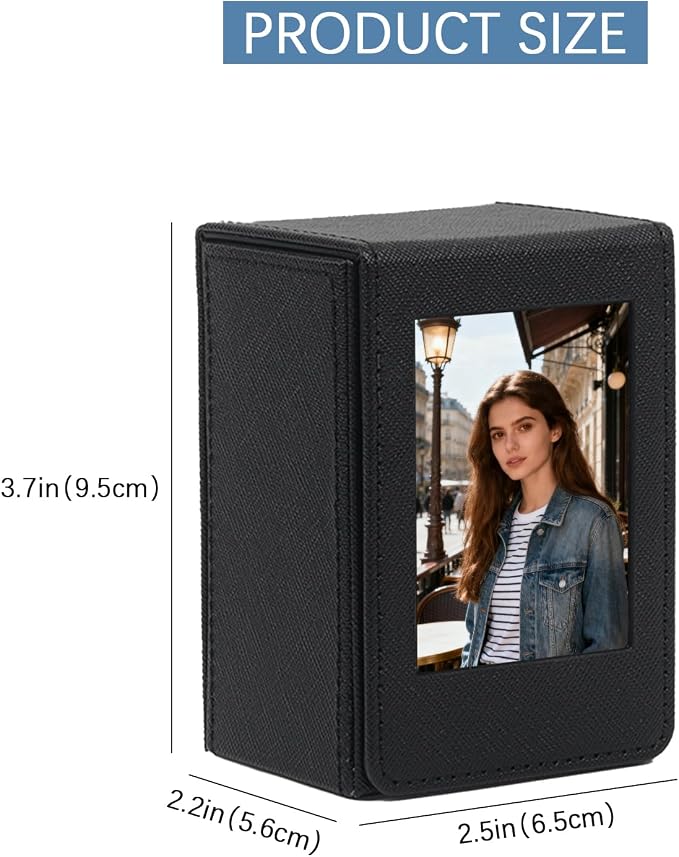 PU Leather Photo Holder Case – MaehSab Compatible with 2x3 Films for Mini Picture Size (54x86mm), Fits 50 Photos, Portable Storage Box with Pocket – Black - Image 2