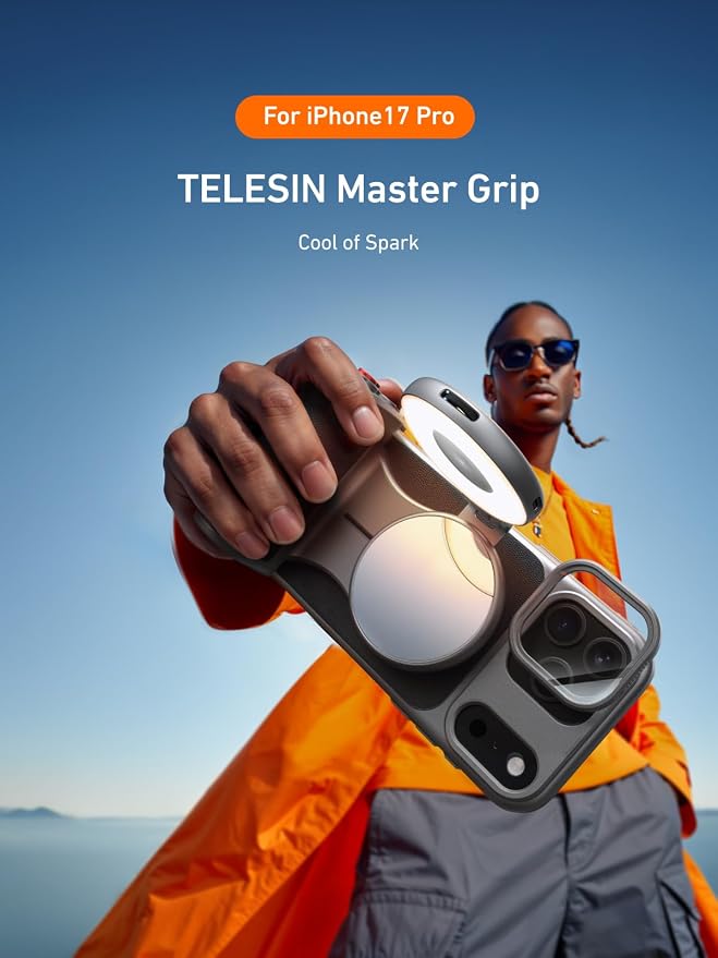 TELESIN Master Grip Universal Wireless Charging for iPhone/MagSafe | Magnetic Phone Camera Grip with C03 Selfie Light Creator Kit Built 3200mAh Battery -【Graphene Case Only For iPhone 17 Pro】 - Image 3